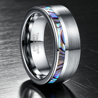 Bague en carbure de tungstène argenté brossé avec incrustation de nacre, alliance bicolore pour homme, bijoux inspirés de l'océan en gros