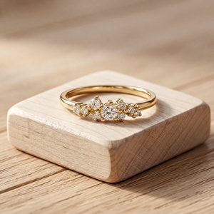 100% Solid Gold Cluster <b>Ring</b> Round Lab Grown Diamond Vintage <b>Stacking</b> <b>Ring</b> Prong Setting Band for Women Wedding & Party Jewelry - Product Image 2