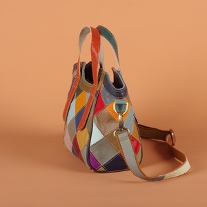 Ando Bag Genuine Cowhide <b>Leather</b> <b>Small</b> Tote Bag for Women Multicolor Diamond Patchwork Shoulder Crossbody <b>Handbag</b> - Product Image 3