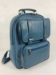 Blue PU Leather Laptop <b>Backpack</b> <b>Waterproof</b> Softback Travel Office Bag with Computer Interlayer - Product Image 2