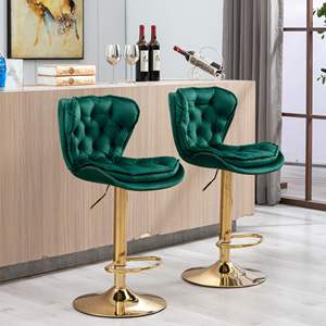 Ensemble de 2 tabourets de bar verts repose-pieds chromés hauteur pivotante réglable levage mécanique velours Simple velours + tabouret de bar jambe dorée - Product Image 6