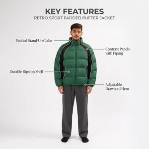 Chaqueta Acolchada para Hombre, Color Verde, con Bloques de Color, con Capucha, Cierre Frontal con Cremallera, Transpirable, Resistente al Viento, Relleno de Poliéster de 220g, Abrigo Casual de Invierno - Product Image 5
