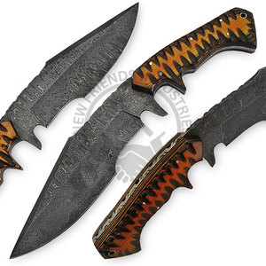 Nouvelle édition – Couteau de chasse plein pied en acier Damas de 13 pouces avec motif échelle et manche en bois Pakka – Le meilleur couteau de survie pour le camping - Product Image 2