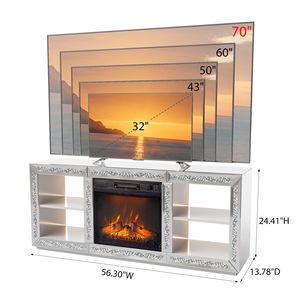 Soporte de TV Moderno Plateado de 18 Pulgadas con Espejo, Panel de Fibra de Densidad Media con Inserto para Chimenea LED, Estantes de Almacenamiento y Consola con Acabado Estilo Madera - Product Image 4
