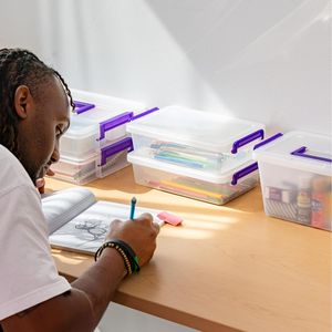 Bacs de rangement en plastique avec couvercles, lot de 6, 5 Qt. Petit sac de rangement pour fournitures artistiques et de bureau - Product Image 6