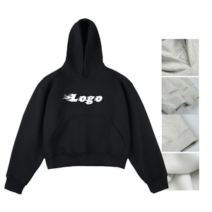 เสื้อฮู้ดดี้ทรงครอปแบบโอเวอร์ไซส์ ผ้าฟลีซหนานุ่ม น้ำหนัก 400 420 450 กรัม ทรงบ็อกซี่ สไตล์สตรีทแวร์ ผ้าฝ้าย สำหรับผู้ชาย - Product Image 1