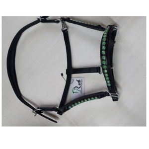 Kellyy Cabestro Acolchado de Caballo de Cuero Genuino, Accesorio de Latón Verde, Cabestro de Cuerda Cosido Elegante de Cuero Negro - Product Image 2