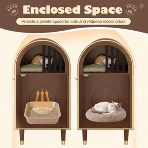 2-in-1 Cozy <b>Cat</b> Litter <b>Box</b> Enclosure Rectangle-shaped Cute Kitty Condo with Bed and Shelter Furniture for Two <b>Cats</b> - Product Image 4