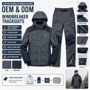 Ripstop Polyester Fabric Hooded Solid Two Piece Windbreaker Set <b>Zip</b> Pocket Chest Design Custom Color Combination OEM - Product Image 5