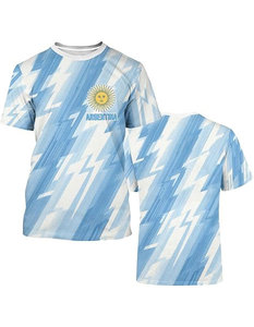 Maillot de football sublimé de haute qualité pour homme, bleu et blanc, imprimé drapeau, col rond, manches courtes, respirant, en maille, vêtement de sport pour adulte - Product Image 3