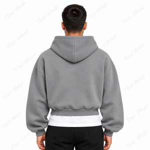 เสื้อฮู้ดดี้ครอปทรงใหญ่สำหรับผู้ชาย ปี 2026 ผ้าฝ้าย 100% หนัก 600 กรัม สีพื้น ทรงบ็อกซี่ ไม่มีเชือกผูก ฮู้ดใหญ่ ทรงโอเวอร์ไซส์ - Product Image 4