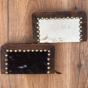 Portefeuille en cuir de vachette véritable fait main femmes portefeuille mince en cuir véritable fermeture éclair pochette sac à main vache impression sac à main portefeuille cadeaux pour elle - Product Image 4