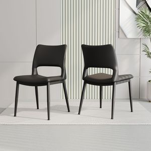 Set di 2 Sedie da Pranzo Moderne Minimaliste in Pelle PU Nera con Schienale Confortevole e Supporto Gambe in Metallo per Ristoranti - Product Image 4