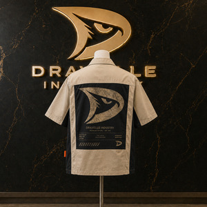 เสื้อเชิ้ตคัมป์คอลลาร์สีเบจสไตล์ยูทิลิตี้ Y2K ทรงโอเวอร์ไซส์ แขนสั้น แต่งแผงสีดำ ติดกระดุมแบบสแนป สตรีทแวร์ ขายส่ง - Product Image 2