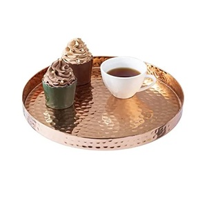 Durable Quality Home Kitchen Food Copper Polished Round Shape Serving tray For <b>Table</b> Ice-Cream Tea <b>Coffee</b> Serving Tray - Product Image 1