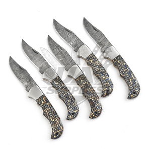 Lot 100 Wholesale Damascus Steel Back <b>Lock</b> Folding Pocket Knife EDC Vintage Folder Wood Handle Industrial Grade OEM Available - Product Image 5
