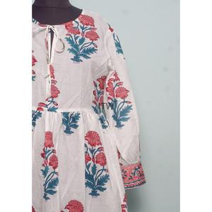 Handmade Women's Floral <b>Print</b> Mini <b>Dress</b> 3/4 Sleeve Stand Collar Button Up High Waist Flare Summer <b>Dress</b> With Border - Product Image 3