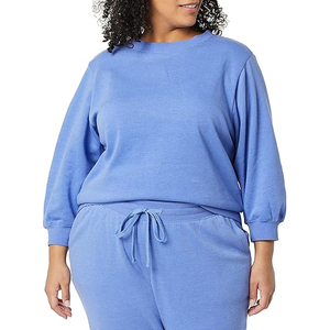 Sudaderas de Felpa Francesa para Mujer, Cuello Redondo, Manga Larga, Corte Holgado, Tejido de Felpa, Mezcla de Algodón Suave, Casual - Product Image 2