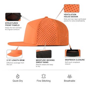 Gorra unisex naranja de 6 paneles con cierre a presión, color sólido, malla transpirable, visera plana ajustable, para exteriores, informal. - Product Image 3