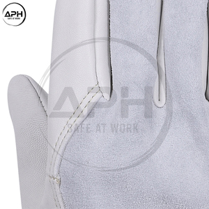Gants de conduite en cuir blanc avec bordure rouge, gants de travail à doigts entiers pour la conduite et l'utilisation en extérieur, équipement de manutention à haute friction - Product Image 5