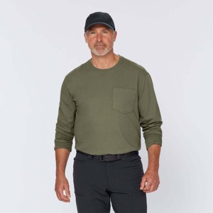 Men's Olive Green Long Sleeve T-<b>Shirt</b> Regular Fit O-Neck Casual Solid Color Knitted Cotton Breathable - Product Image 3