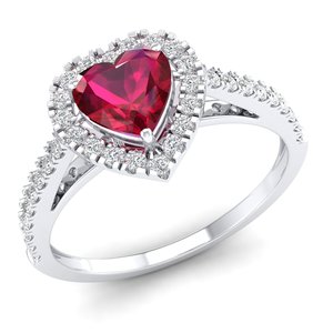 REYES Wholesale Price 14K Solid Gold Diamond Engagement Halo <b>Ring</b> For Women Heart Cut 0.75 Carat Ruby Gemstone <b>Ring</b> - Product Image 5