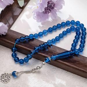 Turquoise Round Resin Luxury Religious Islamic <b>Rosary</b> Handmade Polished Prayer <b>Beads</b> with Geometry Pattern <b>Silver</b> Knot Pendant - Product Image 2