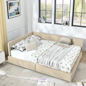 <b>Queen</b> <b>Size</b> Storage Tufted <b>Bed</b> <b>Frame</b> with Comfortable Backrest Armrests Up-Holstered <b>Queen</b> <b>Size</b> <b>Bed</b> Durable Wood Construction - Product Image 3