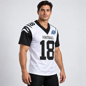 Men's <b>White</b> Black V-Neck American <b>Football</b> Jersey Number Sublimated Moisture Wicking Mesh Athletic Fit Short Sleeve - Product Image 4