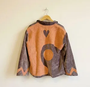 Ethnic Gray <b>Velvet</b> Embroidered Suzani Jacket Sun and Yin Yang Full Sleeve Stand Collar Handmade Bohemian Autumn <b>Women</b> <b>Coat</b> - Product Image 5