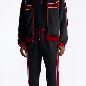 Conjunto Deportivo de Invierno para Hombre, Corte Ajustado, Personalizable al por Mayor, con Pantalones Deportivos Laterales de Terciopelo Transpirable y Ecológico - Color Borgoña - Product Image 1