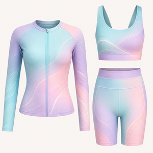 Ensemble de protection contre les éruptions cutanées à manches longues pour femmes, couleur dégradée, séchage rapide, spandex, polyester, kit de sport compressif - Product Image 4
