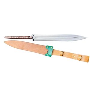 Cuchillo con mango de madera y hoja de acero inoxidable de filo recto, cuchillo de caza grueso con funda de cuero y ribete verde - Product Image 2