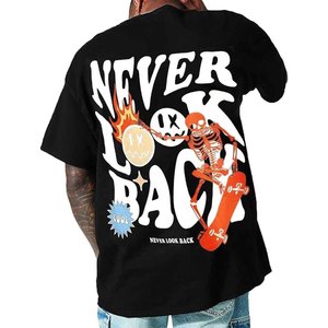 Men's Oversized Cotton T-Shirt Short Sleeve Casual Letter Print O-Neck Breathable Jersey Tee with Front <b>Logo</b> Design - Product Image 4