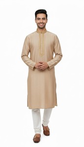 Kurta Amarilla de Algodón para Hombre, Manga Larga, Color Sólido, Cuello Alto, Largo hasta el Tobillo, Atuendo Elegante para Boda, Estilo India Pakistán - Product Image 5