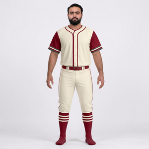 Ensemble de vêtements de baseball pour hommes, pantalon en jersey uni, manches courtes, col en V, fermeture à boutons, respirant, antibactérien, 100% polyester, maille - Product Image 1