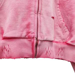 Sweat à capuche zippé pour femme, rose, coupe oversize, style délavé et vieilli, aspect vintage, OEM, vente en gros - Product Image 3
