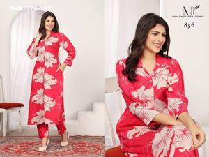 Collection de Kurti-Pant imprimés en rayonne et chanderi de bonne qualité pour femme, fabriqués par un fournisseur indien à prix de gros. - Product Image 6