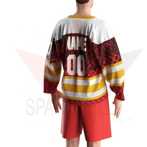 Maillot de hockey sur glace personnalisé pour homme, imprimé en 3D, motif léopard rouge/jaune/blanc, manches longues, polyester sublimé, évacuation de l'humidité, sport - Product Image 6