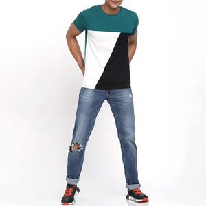 Premium Quality <b>Men's</b> Color Blocked Short Sleeve T-Shirt Mono Print V-neck Casual Wear Regular Fit Woven Cotton Breathable - Product Image 1