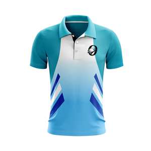 Men Sky Blue Sublimation Cricket Jersey Short Sleeve Polo Sports Shirt <b>Athletic</b> Match Wear Team Uniform Performance Apparel - Product Image 1