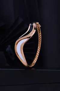 Luxury Gold Plated Enamel Wave Design <b>Bangle</b> <b>Bracelet</b> for Women Black & White Fashion Jewelry - Product Image 2