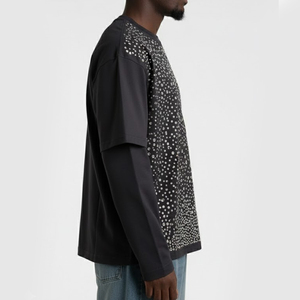 T-shirts pour hommes avec motif en strass, col rond en coton, impression personnalisée sur le devant, coupe classique, fabrication sur mesure - Product Image 5