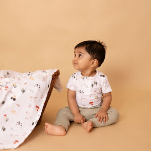 Body de manga corta de elastano de bambú orgánico de calidad superior Estampado de animales de granja - Product Image 1