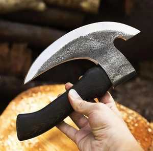 Handmade Custom High Carbon Steel Viking Pizza Hatchet 3 1/2 Cutting Edge Fine Leather Sheath Forged Pizza Cutter Wooden <b>Handle</b> - Product Image 1