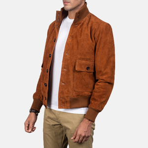 Chaqueta Bomber Acolchada Impermeable de Piel de Oveja Marrón, Manga Larga, Cuello Alto, Cierre de Cremallera, Chaqueta Estampada de Invierno para Hombre - Product Image 2
