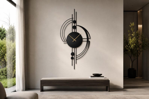 Modern Geometric Metal <b>Wall</b> <b>Clock</b> Abstract Black Round Designer <b>Clock</b> Contemporary Minimalist Home <b>Living</b> <b>Room</b> Office <b>Wall</b> Decor - Product Image 3