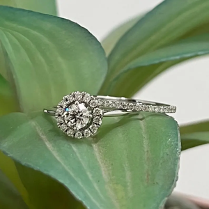 Round Brilliant Cut Diamond Halo Engagement <b>Ring</b> Set for Women in White Gold Elegant Pave Band Bridal Set Stackable Wedding <b>Ring</b> - Product Image 4