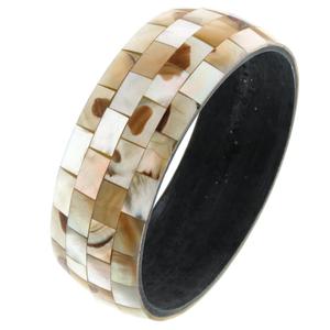 Bracelet manchette plaqué or motif géométrique classique unisexe, bijoux de mode, ensemble de bracelets ronds en nacre, coupe cœur - Product Image 3