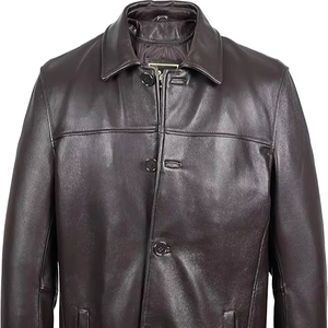 Abrigo de Cuero Genuino para Hombre, Diseño de Alta Gama, Venta al Por Mayor, con Cuello Alto, Logotipo y Colores Personalizables, Impermeable, para Invierno - Product Image 1